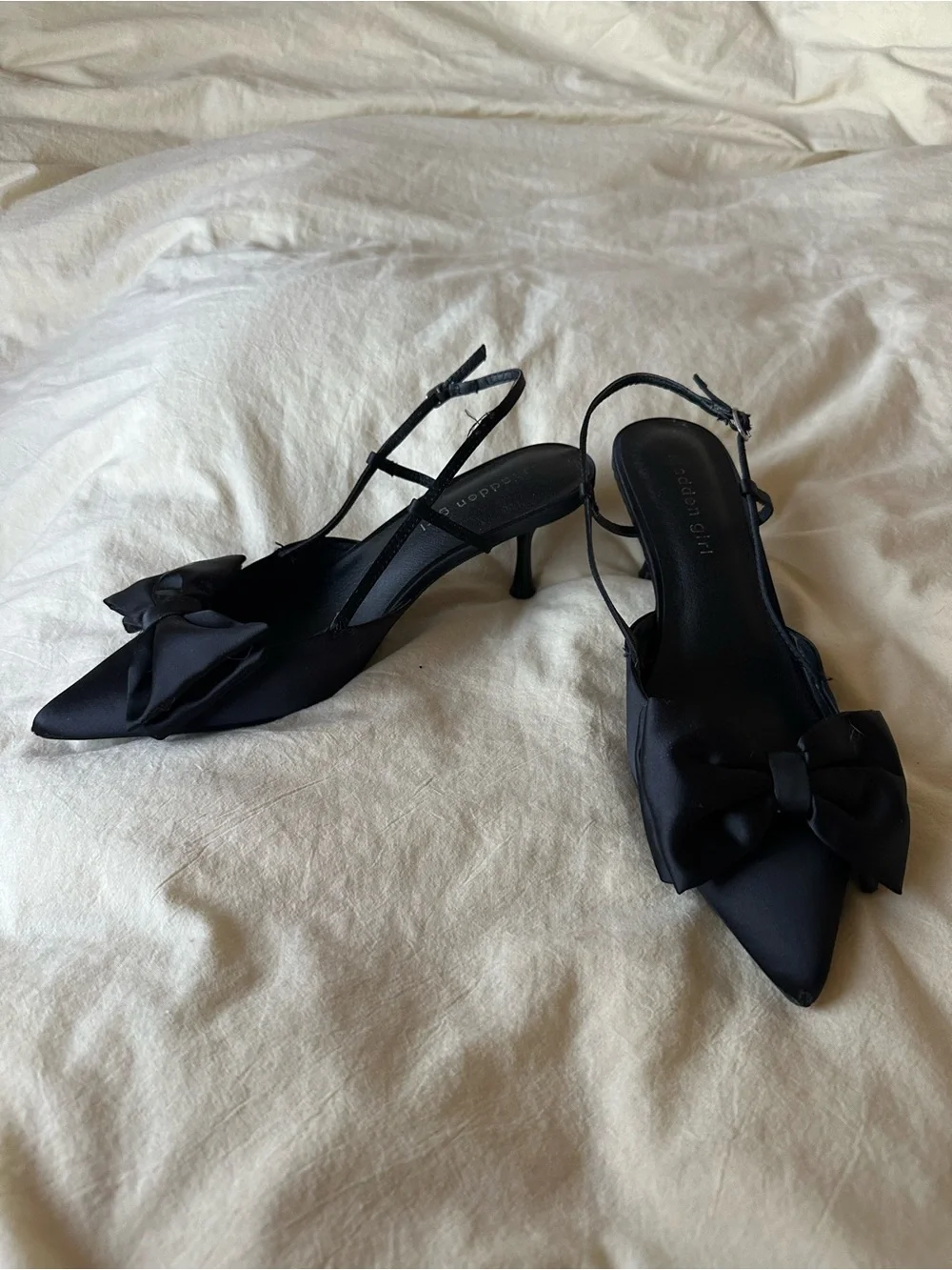 Madden Girl Black Pointed Bow Slingback Heels